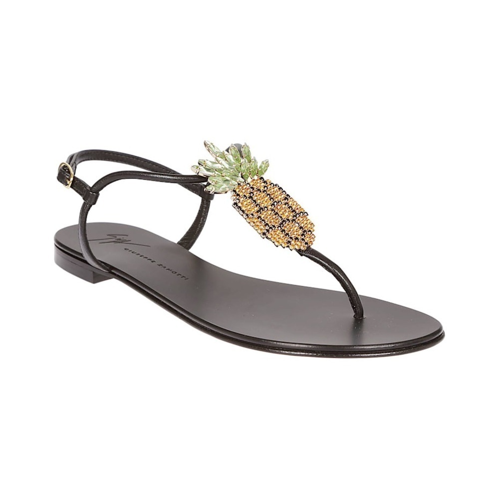 Giuseppe Zanotti Black leather Embellished Pineapple Flat thong Sandals EU 38 - Picture 2 of 11